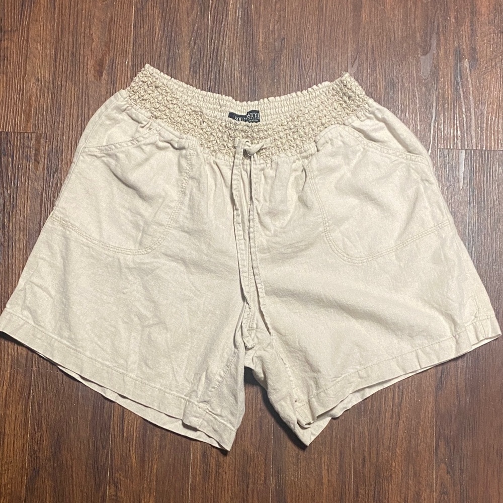 Sound/Style Linen Blend Beige Drawstring Shorts
